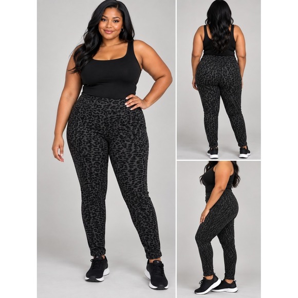 Maison Jules Pants - Maison Jules Womens 1X Black Gray Leopard Print Fitted Stretch Pants Leggings